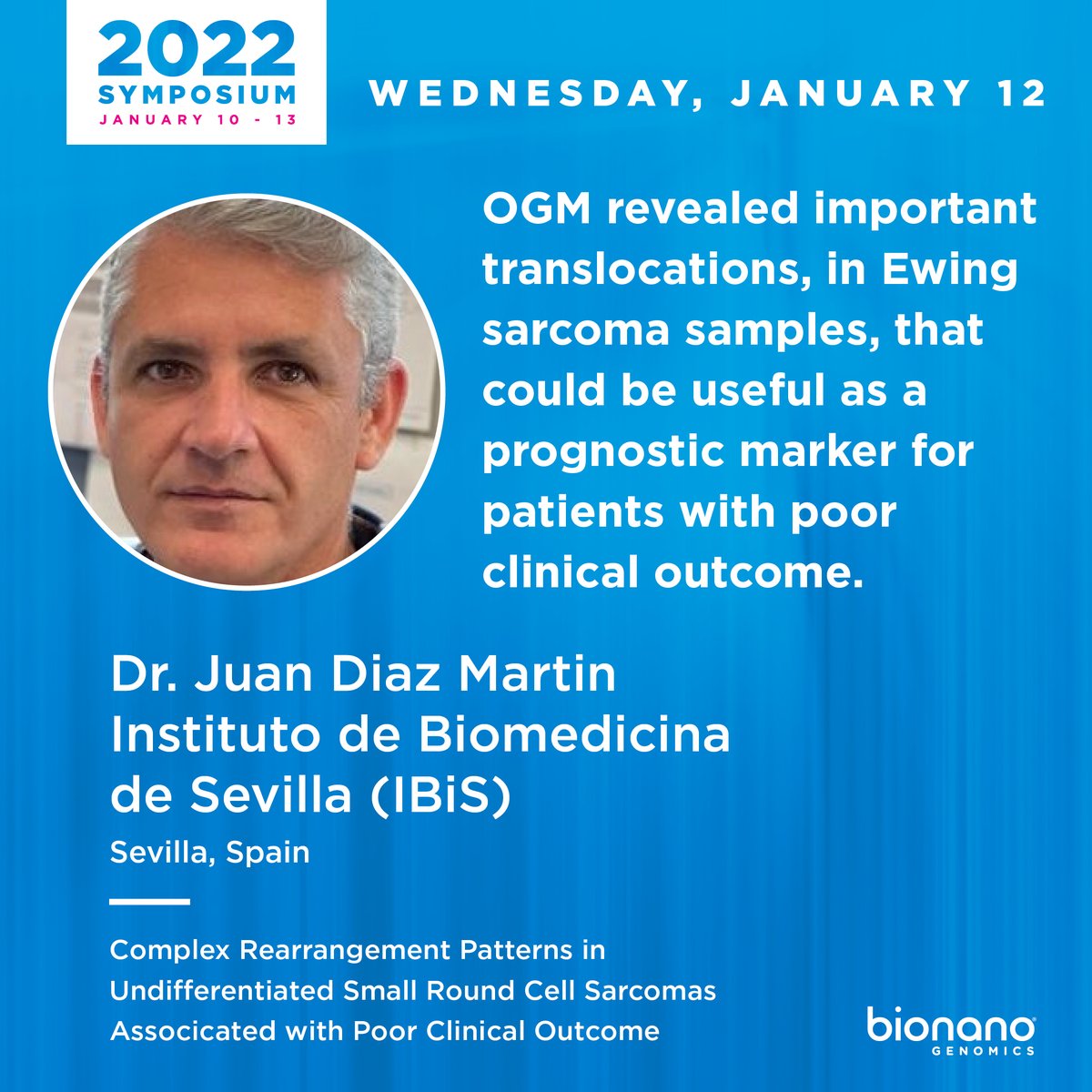 Dr. @juandiaz_martin speaks on Wednesday, January 12. Listen in to hear what #OGM revealed in his #EwingSarcoma samples. 

Join us 1/12: bit.ly/3EGwSGg 

#Genomics #Saphyr #OGM #SolidTumors #Cancer