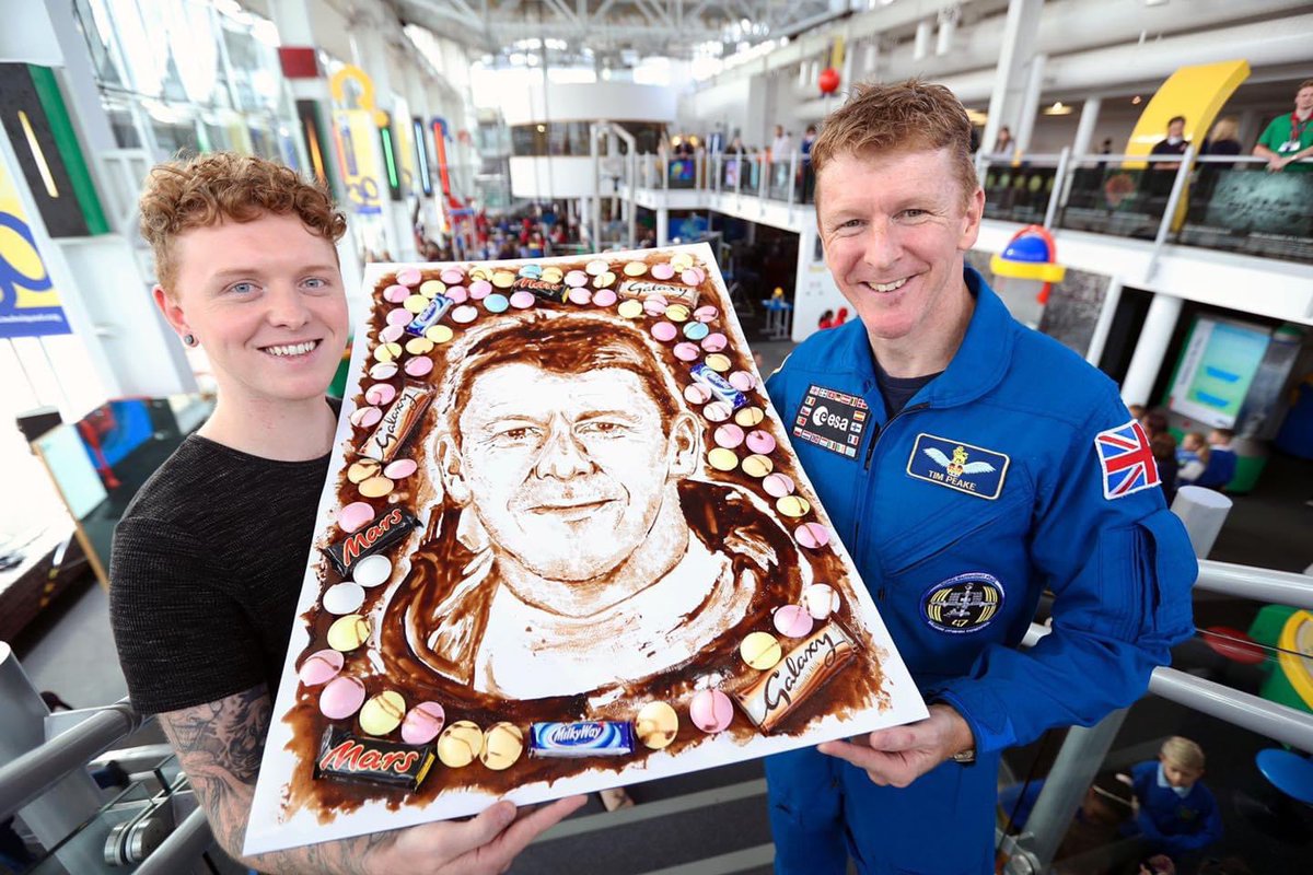 NathanWyburnArt's tweet photo. @SundayBrunchC4 Myself and @astro_timpeake with his space inspired melted chocolate bar art!! #TimWatch https://t.co/eI5hDZ7o95