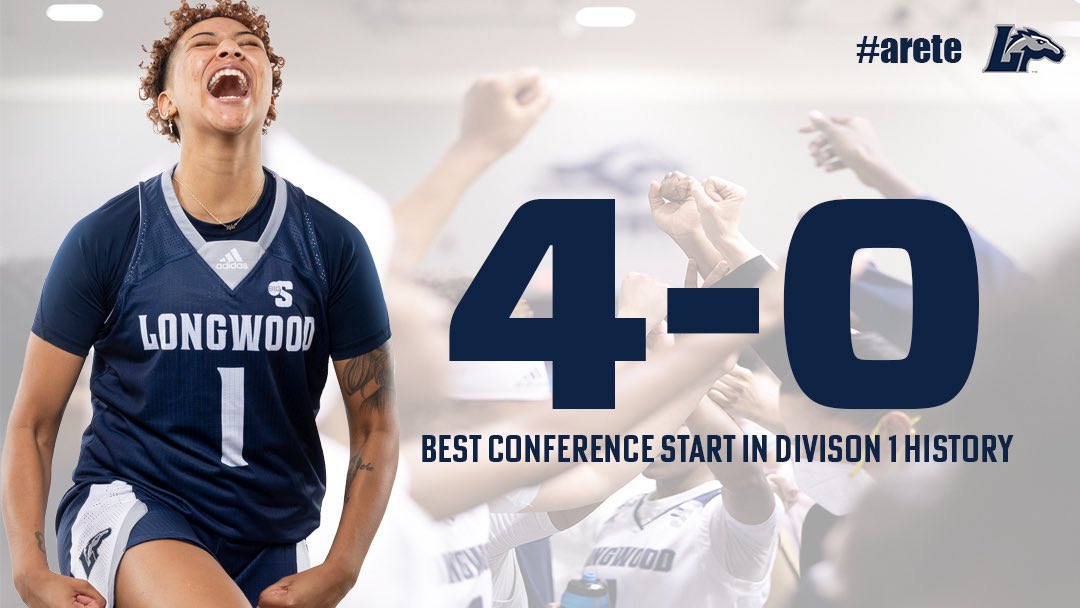 LongwoodWBB's tweet photo. W W W W 
HISTORY! 4-0! Best conference start in the D1 era!
•
•
#arete https://t.co/bNzNNwFPb6
