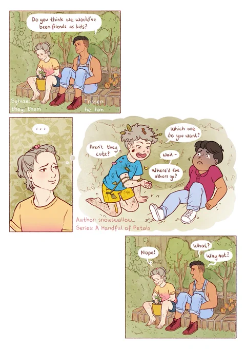  A Handful of  3 FriendsA Handful of Petals can be found on Tapas and Webtoon and is a slice-of-life series revolving around a forest spirit and their boyfriend. 