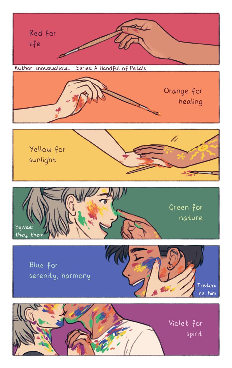 Series: A Handful of Petals
Episode: 15 Paint

A Handful of Petals can be found on Tapas and Webtoon and is a slice-of-life series revolving around a forest spirit and their boyfriend.