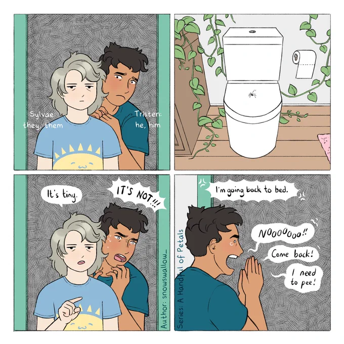  A Handful of  5 BathroomA Handful of Petals can be found on Tapas and Webtoon and is a slice-of-life series revolving around a forest spirit and their boyfriend. 