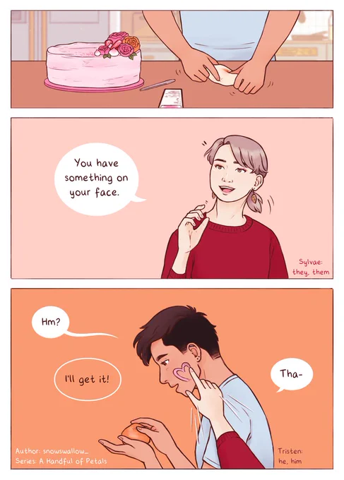 Series: A Handful of Petals
Episode: 8 Baking

A Handful of Petals can be found on Tapas and Webtoon and is a slice-of-life series revolving around a forest spirit and their boyfriend. 