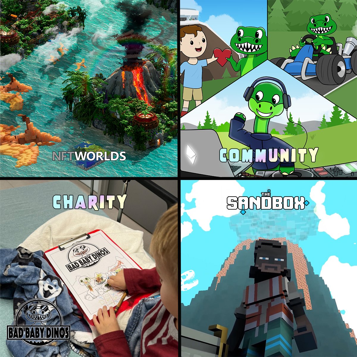 DinoFamCol's tweet photo. Raising The Bar in NFT Utility! 

🔥Multiple #PlayToEarn Games
🔥3x3 @TheSandboxGame by @thelandvault 
🔥@nftworldsNFT Game Ready To Go!
🔥#Metaverse Concert/Event Venue
🔥Multiple Passive Reward Mechanics
🔥27k in Charitable Donations 
🔥Fully Doxxed Team
🔥Welcoming Community https://t.co/IfWhB9S7z1