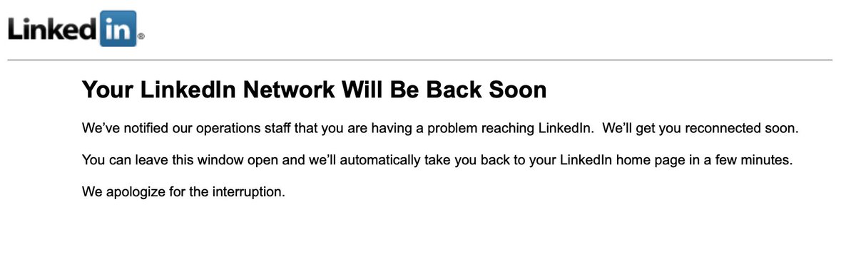 RichardTurcott's tweet photo. @LinkedIn I have been getting this error on desktop when attempting to log in after I provide my login creds. (multiple clean browsers) Is there a recognized problem? https://t.co/PwRd2eyzwa