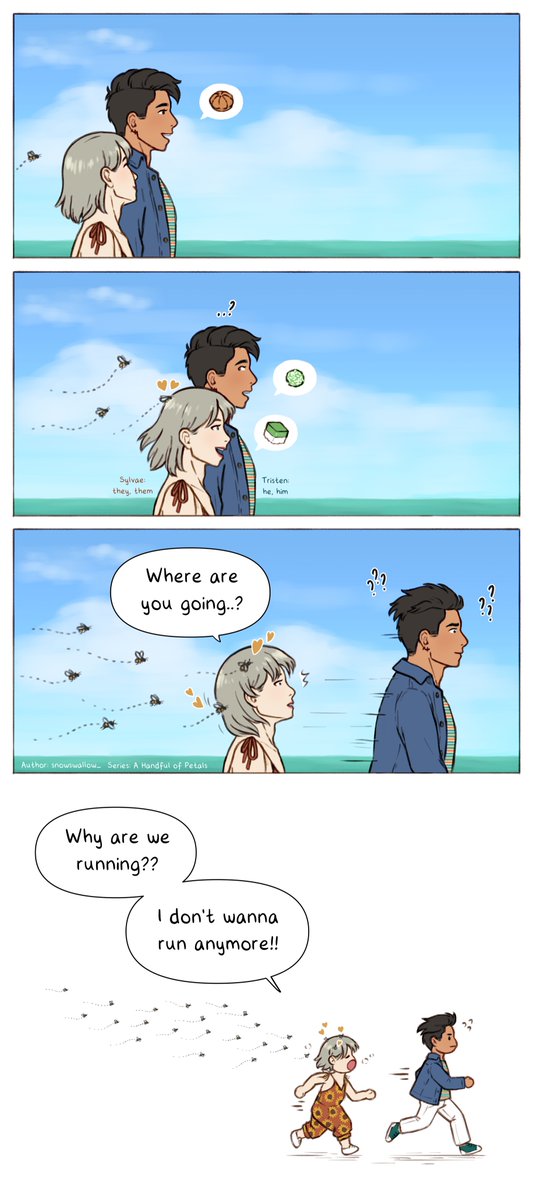 Series: A Handful of Petals
Episode: 22 Bees

A Handful of Petals can be found on Tapas and Webtoon and is a slice-of-life series revolving around a forest spirit and their boyfriend.