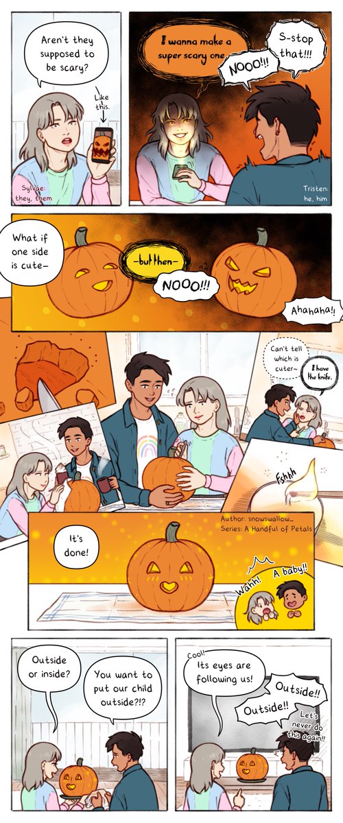 Series: A Handful of Petals
Episode: 25 Pumpkin p.2

A Handful of Petals can be found on Tapas and Webtoon and is a slice-of-life series revolving around a forest spirit and their boyfriend. 