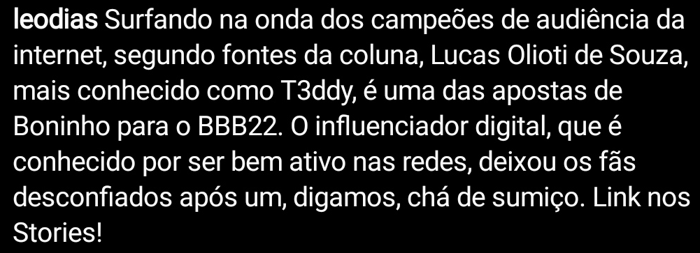 B3arolezeira's tweet photo. segundo o Léo dias, o @t3ddyyyyy é o 49° participante do bbb! KAKAKAKAKAJAJAKAJAJAKAKAKAKAKAKKA GALERA! https://t.co/3wBfTav3Un