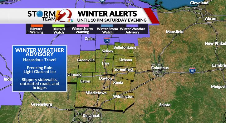 CarlySmithWX's tweet photo. Temperatures will warm into the 40s overnight. The Miami Valley should be dealing with rain showers by 10 pm. Before 10 pm freezing rain is likely for areas north of U.S. 36 and possible for areas north of I-70. 

https://t.co/YMgrHQkrcR https://t.co/qi4mm48zJG