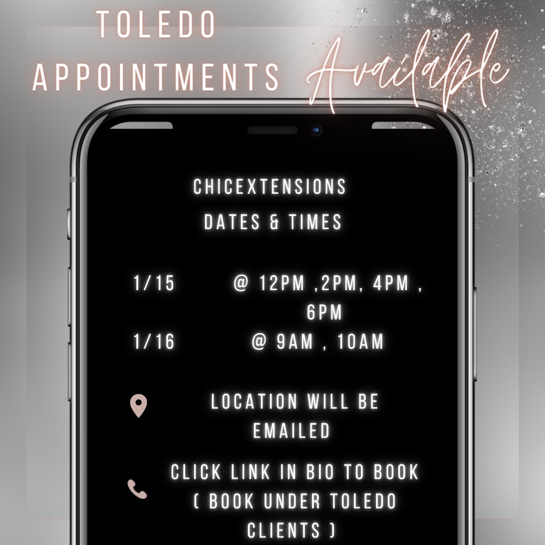 Maraboo's tweet photo. The wait is over !! Toledo I’m coming for you 💕 Book your appointments today 🤞🏽 I will be in town the 15th &amp; 16th if you don’t see a time that works message !! 

Book under “Toledo clients”  💕 @chiccextensions

https://t.co/dWJkS2Gfve https://t.co/9FprAoJJqn