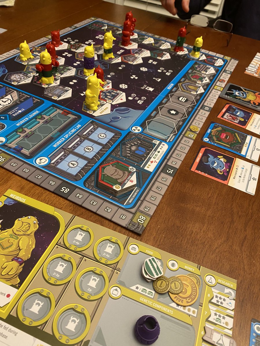 LisaKShortt's tweet photo. Can your mutants beat my mutants? I think not! Super fun and creative game with lots of decisions to make. #ChimeraStation @TastyMinstrel #boardgames https://t.co/wCUecca3R3