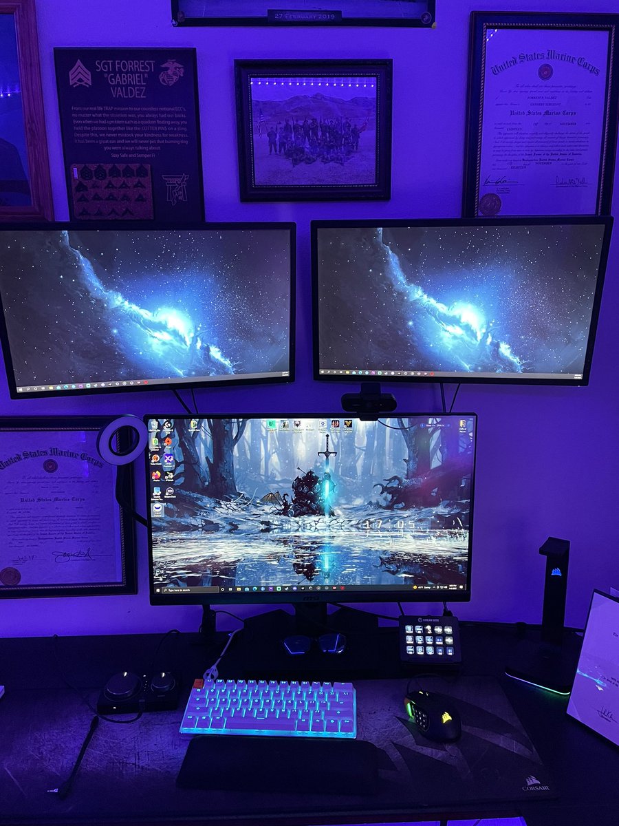 MultiPurposeDad's tweet photo. New setup complete. Even included my sons setup. #pcbuild #pcmasterrace #corsair #ASUS #msi #pc #twitch #affiliate https://t.co/EadORYWGK2