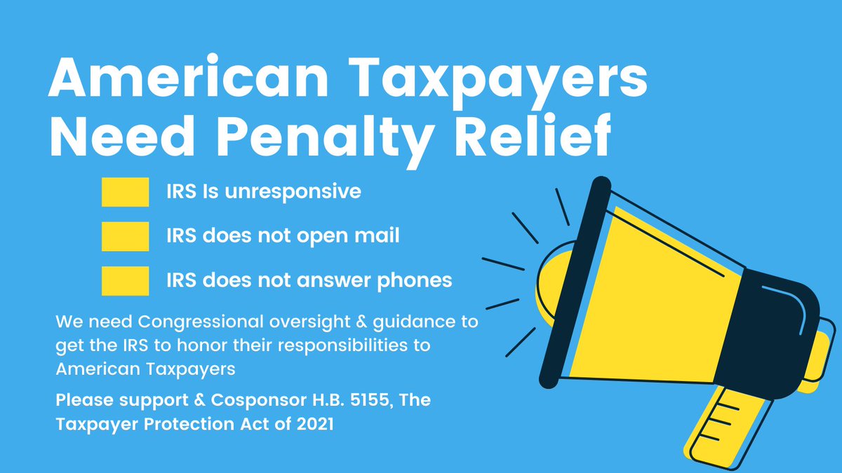 cbriancpa's tweet photo. Tax practitioners and taxpayers are entering their third filing season during a pandemic with dismal IRS service levels.
Taxpayers need relief from tax penalties now – we need HB 5155 #COVIDPenaltyRelief
@AICPA @nytimes @washingtonpost  @RepLloydDoggett #TaxTwitter https://t.co/LvdZGPqYLW