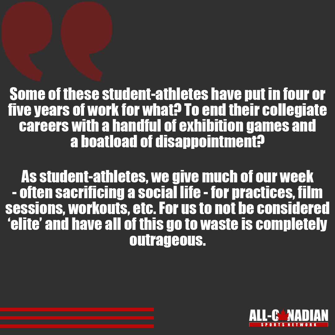 AllCdnSportsNet's tweet photo. We asked. They were honest.

Checking in on those who have been impacted the most during these uncertain times in post-secondary sport.

The student-athletes.

Have a read at some of the impacts that are being felt by student-athletes all across Canada.

#AllCanadian https://t.co/I9KCiHk3G2