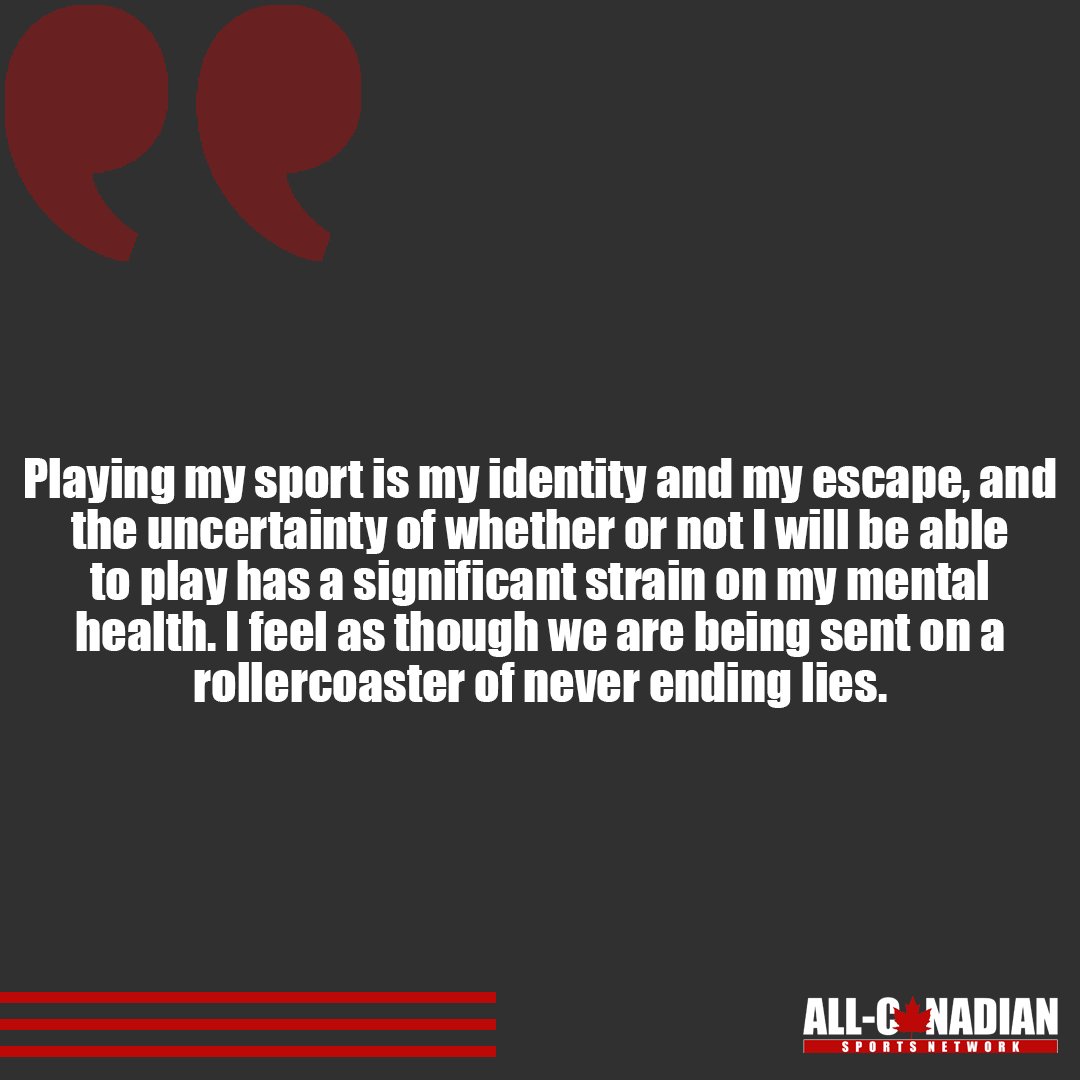 AllCdnSportsNet's tweet photo. We asked. They were honest.

Checking in on those who have been impacted the most during these uncertain times in post-secondary sport.

The student-athletes.

Have a read at some of the impacts that are being felt by student-athletes all across Canada.

#AllCanadian https://t.co/I9KCiHk3G2