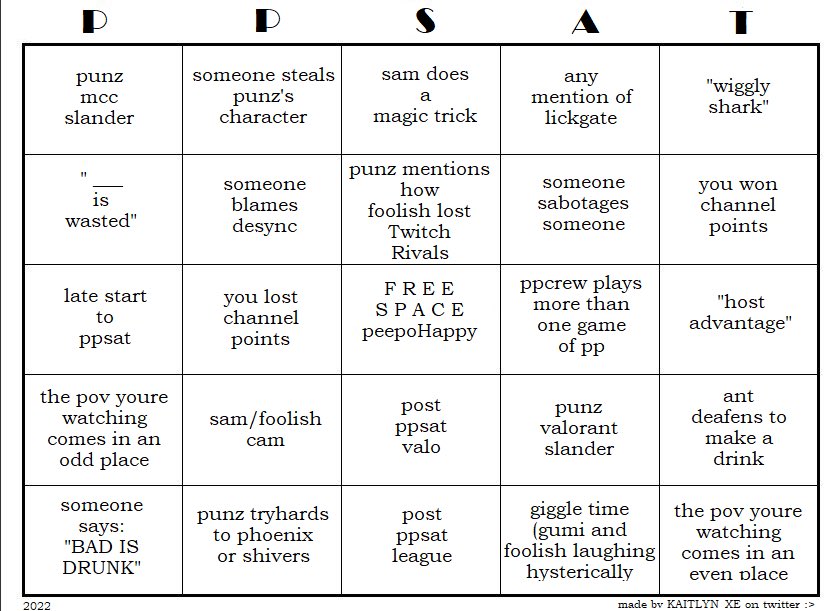 kaitlyn_xe's tweet photo. first ppsat of 2022, so here is a bingo card !! #ppsat #pptwt #pummelparty https://t.co/ALcqBeIvby