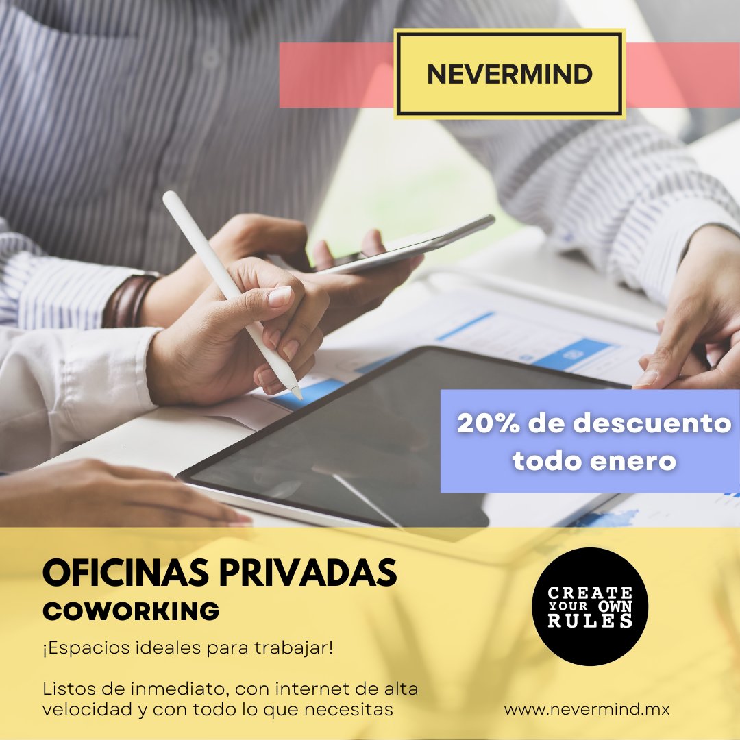 NevermindMx's tweet photo. ¡Contáctanos!

📍Av. Unión 48, Col. Ladrón de Guevara, Guadalajara
https://t.co/UMrWAdpfOY
📩 info@nevermind.mx
📞(33) 1204 8702
💬(33) 2725 3150

#privateoffice #freelance #oficina #saladejuntas #hotdesk #coworking #fixeddesks https://t.co/mMs1I64nZc