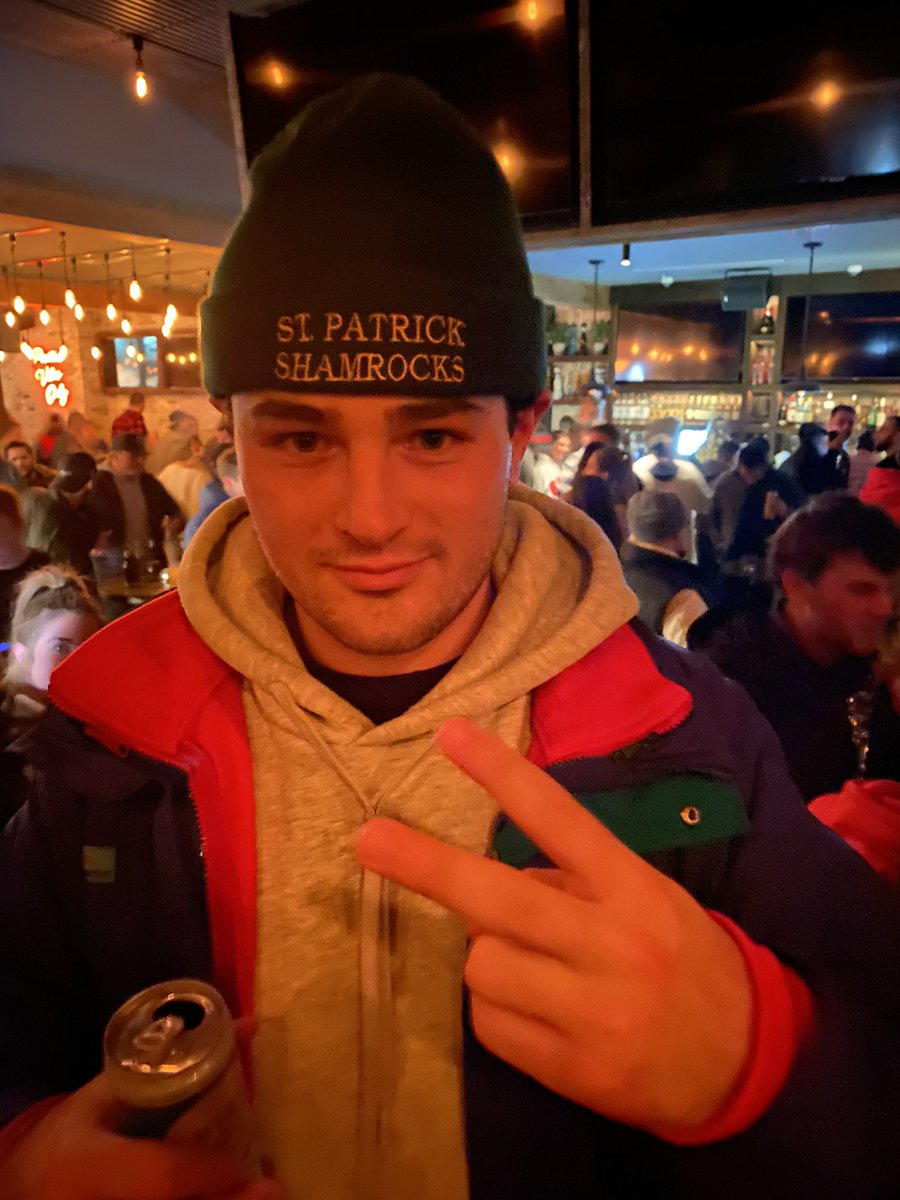 EddieBarstool's tweet photo. Someone rolling up to Barstool River North in a @SaintPatrickHS winter hat is the most northwest side shit of all time and I absolutely love it https://t.co/ucDwKoOq5M