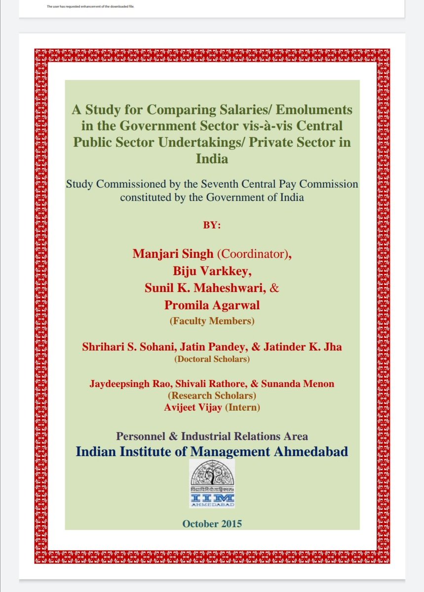 SUNILAGRAHARI2's tweet photo. @Railwhispers @RailMinIndia @AshwiniVaishnaw @PMOIndia @cabsect_india @DoPTGoI @DoptSecretary @FinMinIndia @nsitharaman @IR_CRB @kkgauba @DrAshokTripath Study commissioned by 7thCPC constituted of GOI.
IIM AHEMDABAD HAS PUBLISHED A REPORT, REGARDING JOB MODEL

1.JOB POINTS 
2.EXPERTISE
3.EFFORTS
4 RESPONSIBILITY 
&amp; 
ACCOUNTABILITY
5 WORKING CONDTION 

ALL THESE POINTS OF ASSISTANT ENGINEER IS EQUAL TO RRB SSE
(GRADUATE ENGINEER) https://t.co/CMm0uEoMNp