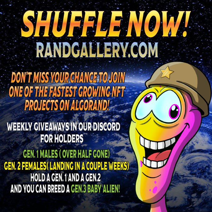 IncognitoAliens's tweet photo. The #ShuffleShuttle is still at the @RandGallery & there's 5 or so IAC left for the #ALGONFT shuffle - join us - - - https://t.co/DziM0qxGAs https://t.co/tgiTAUkMHJ