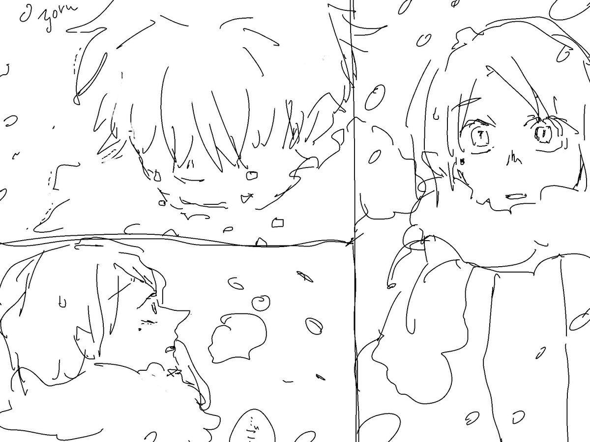 この前雪見てて描いたメモのよーな、、、✍️
雪の中で突然泣き出す五条にどうしてあげたらよいかわかんなくなっちゃう硝子さん…的な悟硝描きたかったけど話にまでならなかった 