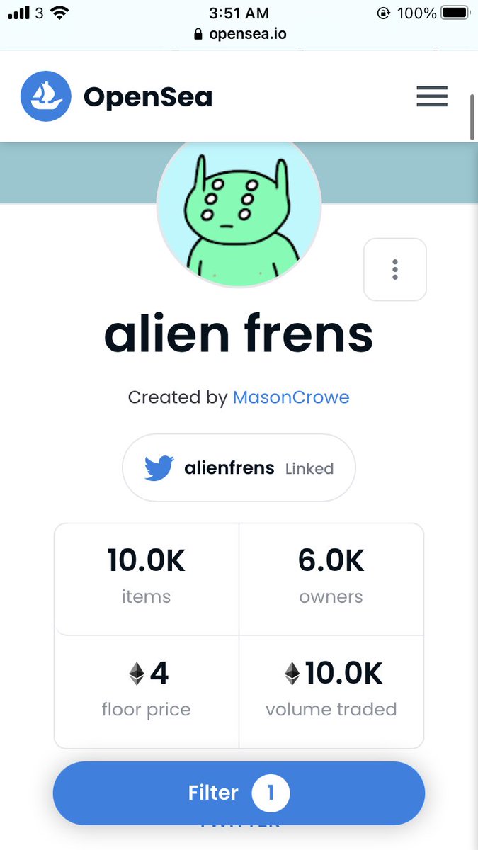 serwagmi1's tweet photo. What the absolute flipping fuck!! Slept at a floor price of 2.4 woke up to a floor of 4!!!!???? 

Absolutely speechless!! 

LFG @alienfrens 🚀 🌙 !!!!!

#alienfrens https://t.co/rM2H1S4mRG