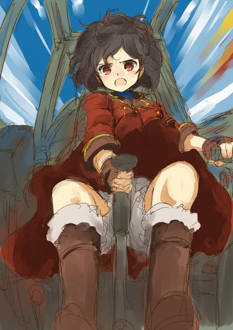 #コトブキ飛行隊 上着が捲れているキリエ。といって下が下着という訳ではないんですよね。 #Sketchドロー   