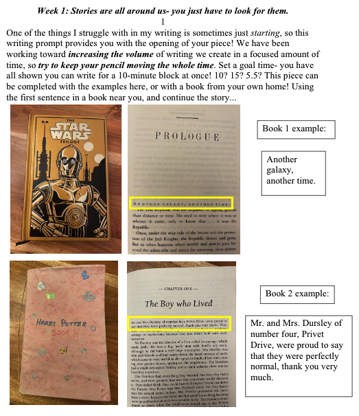 bayla_crown's tweet photo. Sharing some plans for #continuityoflearning should it happen. The first theme is "Stories are all around us- you just have to look for them." Showing students that stories are everywhere. Feel free to use if needed... https://t.co/wxH5sc5dvD