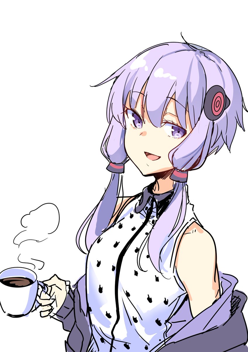 yuzuki yukari 1girl solo purple eyes purple hair holding cup holding cup  illustration images