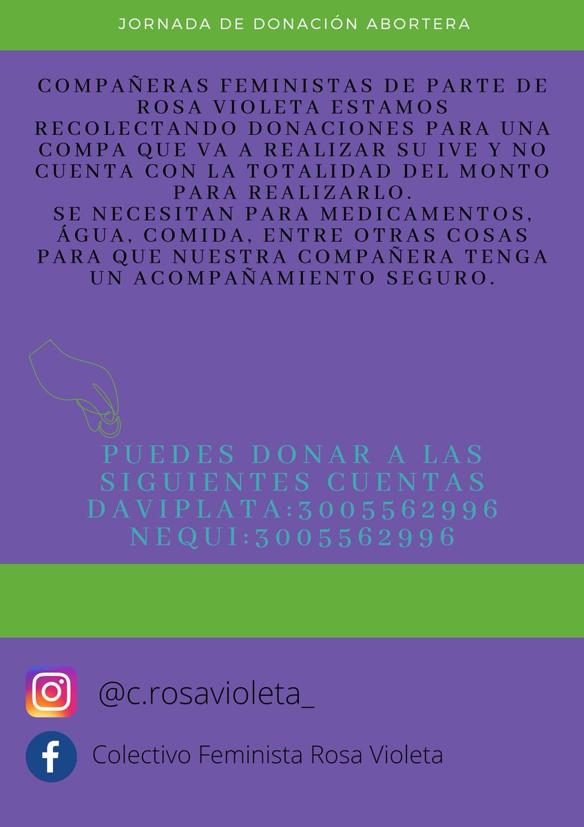 colectivo_rosa's tweet photo. Buenas a todos. Una chica está buscando fondos para abortar de manera segura con Misoprostol, no desea continuar con el embarazo. Se aceptan donaciones monetarias, para mayor información sobre las donaciones comunicarse conmigo o donar a través de los números puestos en la imagen https://t.co/nYrjuW5CAy