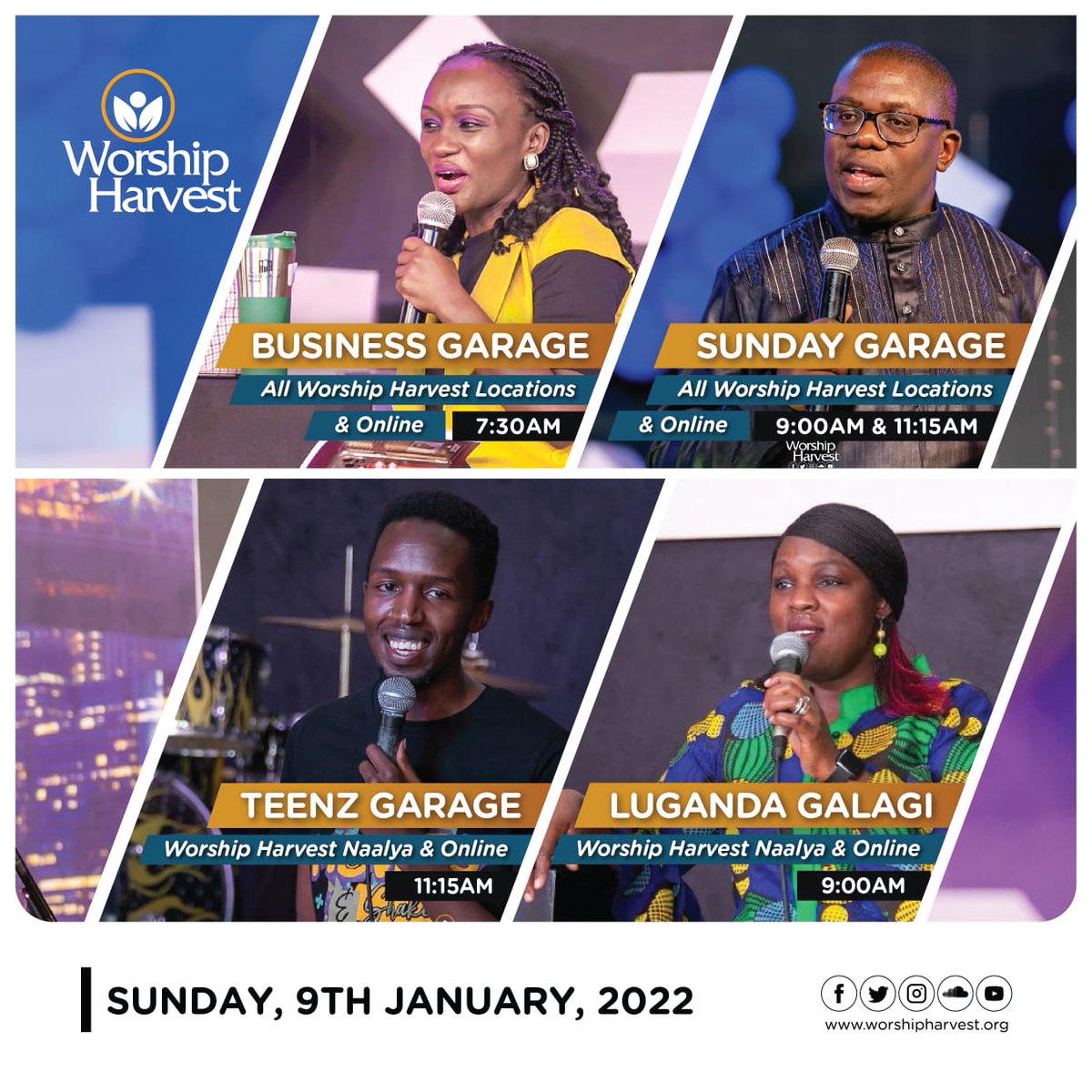 worship_harvest's tweet photo. Join us physically for Garage at all our locations and also Online;
π 7:30AM for #BusinessGarage
π9AM for the Encounter Service & #LugandaService
π11:15AM for #FlowService & #TeenzGarage
#WHGarage
#Best100Minutes
#WorshipHarvest https://t.co/6iUzPnrUSs