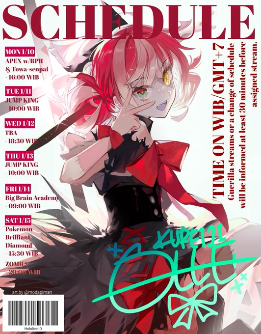 【WEEKLY SCHEDULE】
• YT Link: https://t.co/8p5ftiUsjS
• GENERAL: #Kureiji_Ollie
• LIVE: #OLLIEginal
• ANNOUNCEMENTS: #OLLInfo
• FANARTS: #graveyART
• MEMES: #OLLIcin
• FANNAME: #ZOMRADE 
Fan submissions might be used as thumbnail or other uses in the future. 