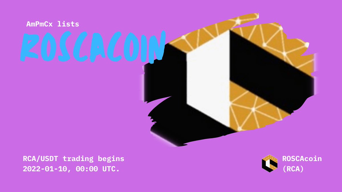 AmPmCx's tweet image. AmPmCx lists ROSCAcoin (RCA).
Trade #RCA at ampmcx.com/trade/RCA_USDT.