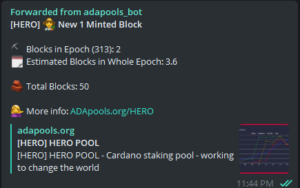 HEROsPool's tweet photo. #Cardano OMG block 50 for #HERO pool. I am 50/50 on block production!! I am pretty excited about this. I maybe sick but #HERO pool always is up and running. $ADA #Cardano #Stakesmall #SPO #Changetheworld https://t.co/eoP4GnSvcc
