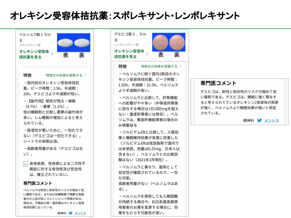 イシヤク 医師向け薬剤比較アプリ デエビゴとベルソムラの比較 デエビゴは 睡眠に強く関与すると考えられてている オレキシン2受容体の阻害が強く ベルソムラより睡眠効果が強いと想定されている とのことです イシヤク ベルソムラ デエビゴ イシヤク 医師向け薬剤比較アプリ デエビゴとベルソムラの比較 デエビゴは 睡眠に強く関与すると考えられてている オレキシン2受容体の阻害が強く ベルソムラより睡眠効果が強いと想定されている とのことです イシヤク ベルソムラ デエビゴ