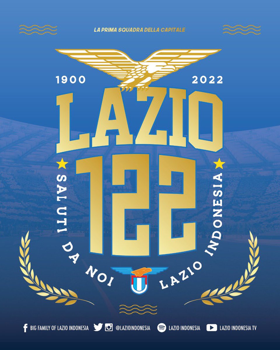 9 Januari 1900 - 9 Januari 2022
Selamat Ulang Tahun Klub Tercinta <a href="/OfficialSSLazio/">S.S.Lazio</a> .
Terbanglah Tinggi Elang, Langit Biru Menantimu 🔵⚪️🦅

FORZA LAZIO 💙

#Lazio122AnniDiStoria 
#122AnniDiStoria
#BuonCompleanno
#NonMollareMai
#LazioIndonesia
#LazialeSamarinda