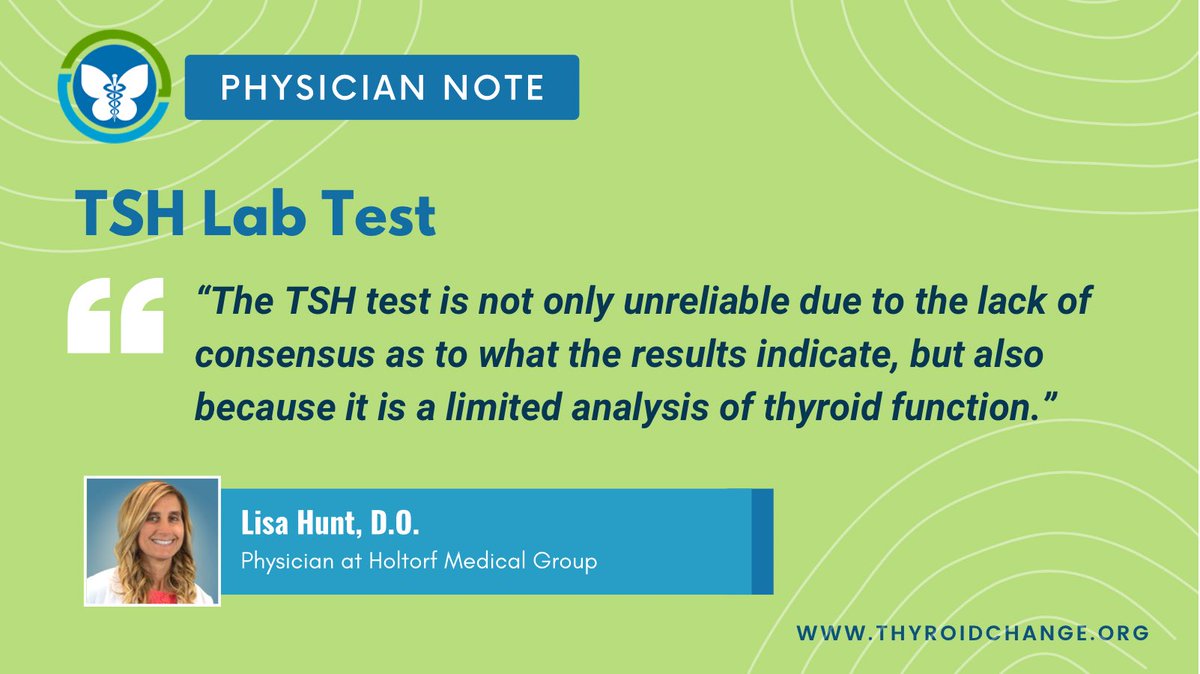 Dr. Lisa Hunt, D.O. of #HoltorfMedicalGroup explains the limitations of the TSH lab test and why a full #thyroid panel is needed in my interview with her in my latest blog. Read more! >> FT3, FT4, TSH, RT3, thyroid antibodies. thyroidchange.org/articles/quest…