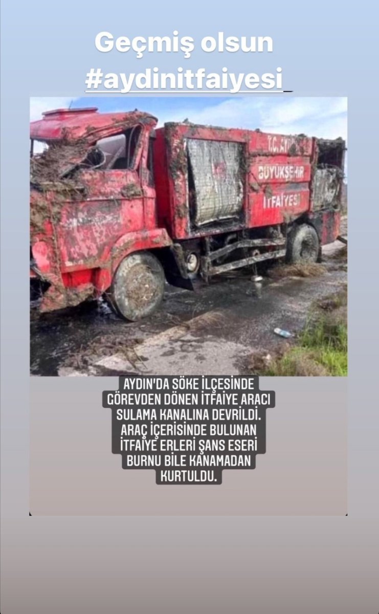 Aydın Söke ilçesinde İtfaiye aracı görev dönüşü sulama kanalına devrildi. Kaza yapan meslektaşlarımıza geçmiş olsun dileklerimizi iletiyoruz. <a href="/AydinBuyuksehir/">Aydın Büyükşehir Belediyesi</a>