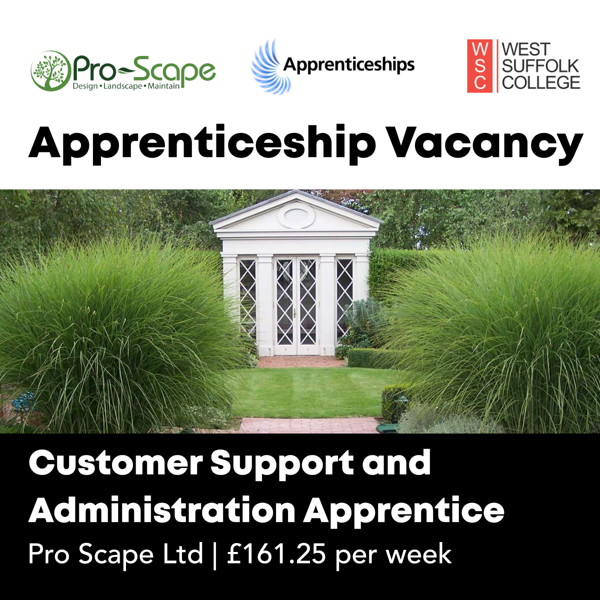 WestSuffolk's tweet image. Check out this Customer Support and Administration #Apprenticeship vacancy with the amazing @ProScapeLtd | £161.25 per week. 

Apply online:
findapprenticeship.service.gov.uk/apprenticeship…