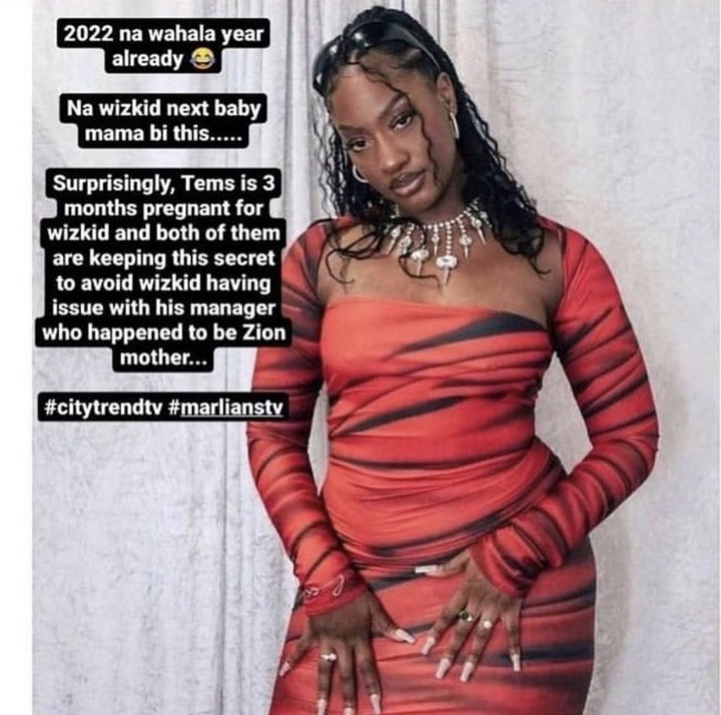 GistReel's tweet photo. Runout has it that Tems is pregnant for Wizkid.👀 https://t.co/RtJQabXmTf