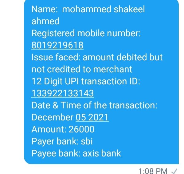 J_AA_M's tweet photo. @PhonePeSupport @_sameernigam @RBI Request the phonepe team if the amount is credited to merchant then provide me the beneficiary details with utr number 133922133143 https://t.co/ncJ8FVOdUy