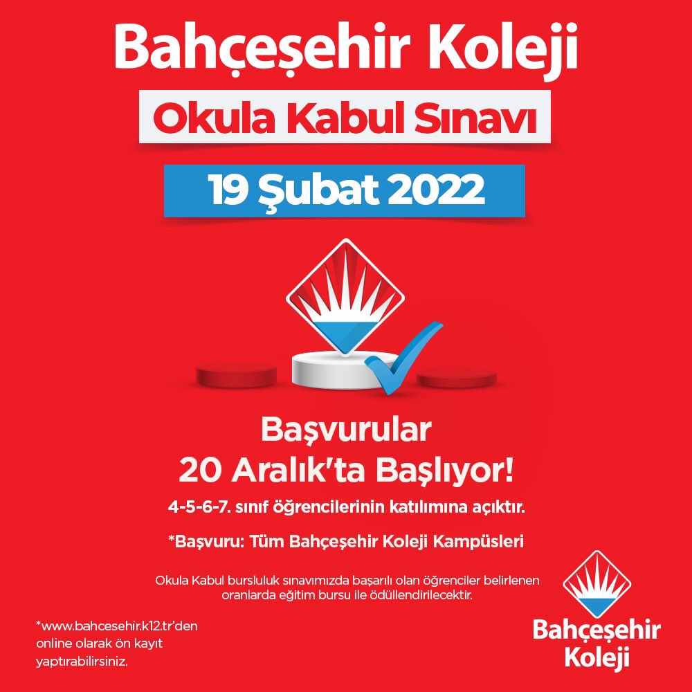 🎯Hayal ettiğin geleceğe doğru yerden başlamak #SeninTercihin 

Bahçeşehir Koleji "Okula Kabul Sınavı" Başvuruları 20 Aralık'ta Başlıyor!

Detaylı bilgi için 0266 231 04 00 numaralı telefondan kampüsümüzle iletişime geçebilirsiniz.

#bahçeşehirkoleji