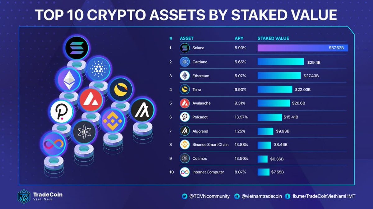 TCVNcommunity's tweet photo. 💰TOP 10 CRYPTO ASSET BY STAKED VALUE
🎯With a lot of outstanding Defi features this year along with the advantage of low transaction fees and fast speed,@solana is taking the top spot in this ranking.
#TCVN #TradeCoinVietNam #Solana #SOL #Staking #StakedValue https://t.co/3U4f7QRmBw