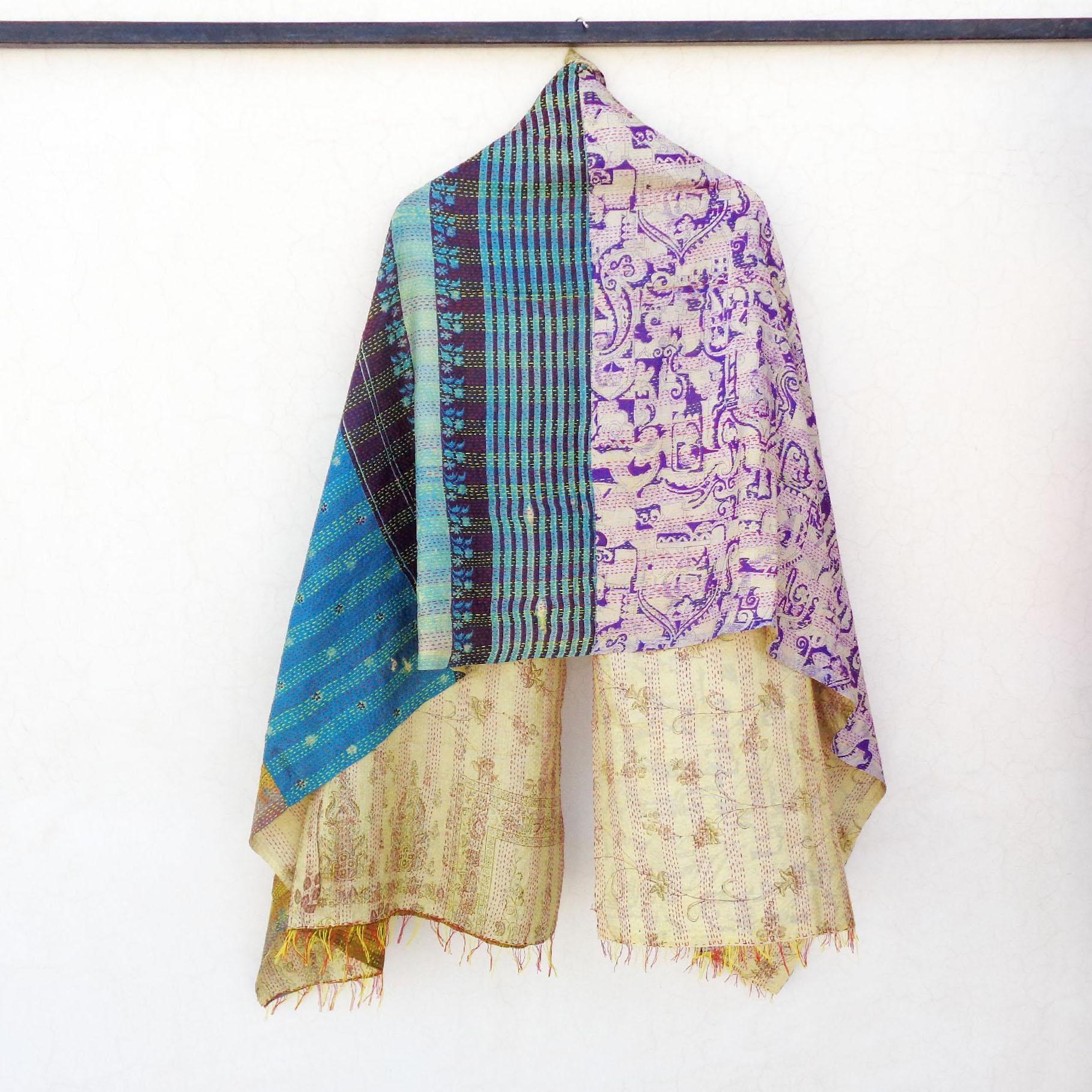 Silk Kantha Scarf Vintage Neck Wrap Stole Dupatta Hand Quilted Women Shawl KN38