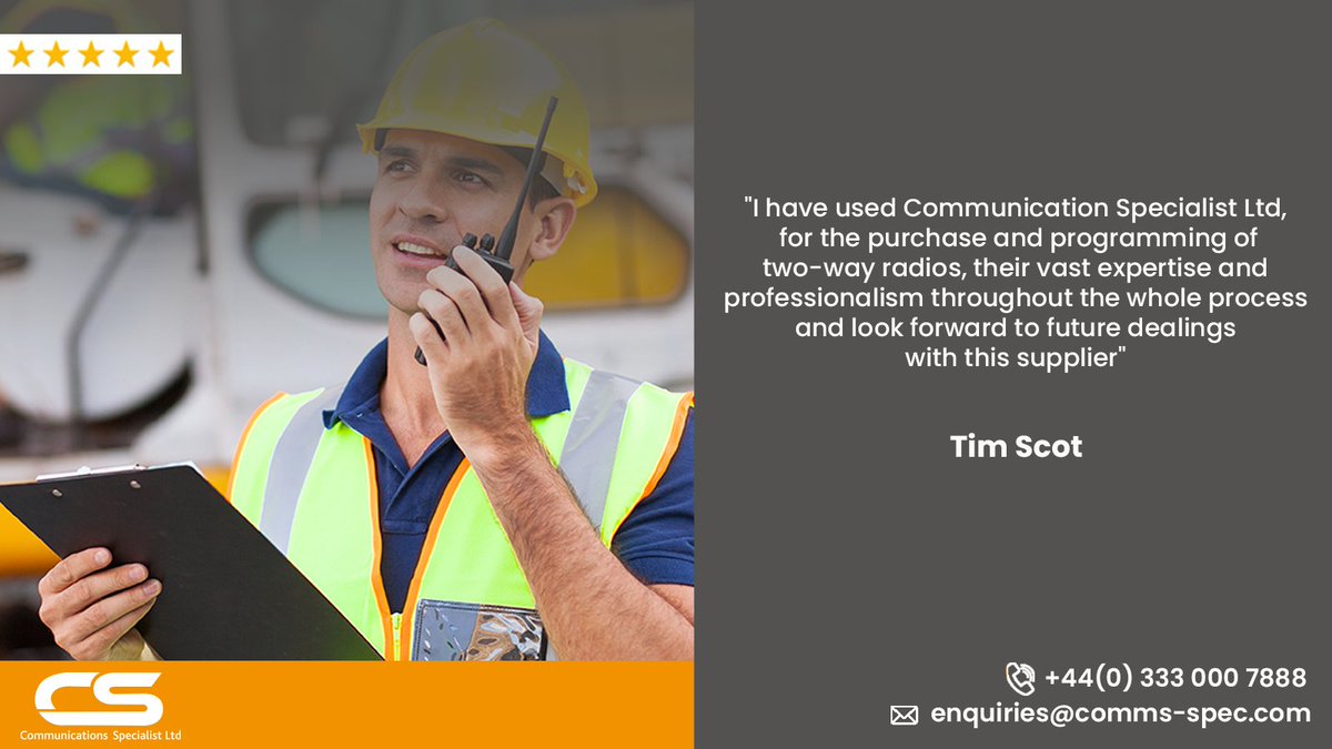 Thank you Tim for this amazing review! 💪 At Comms Spec we can help you remain in touch with your co-workers with bespoke two-way radio solutions. Visit our website to find out more: comms-spec.com #commsspec #customerreview #testimonials