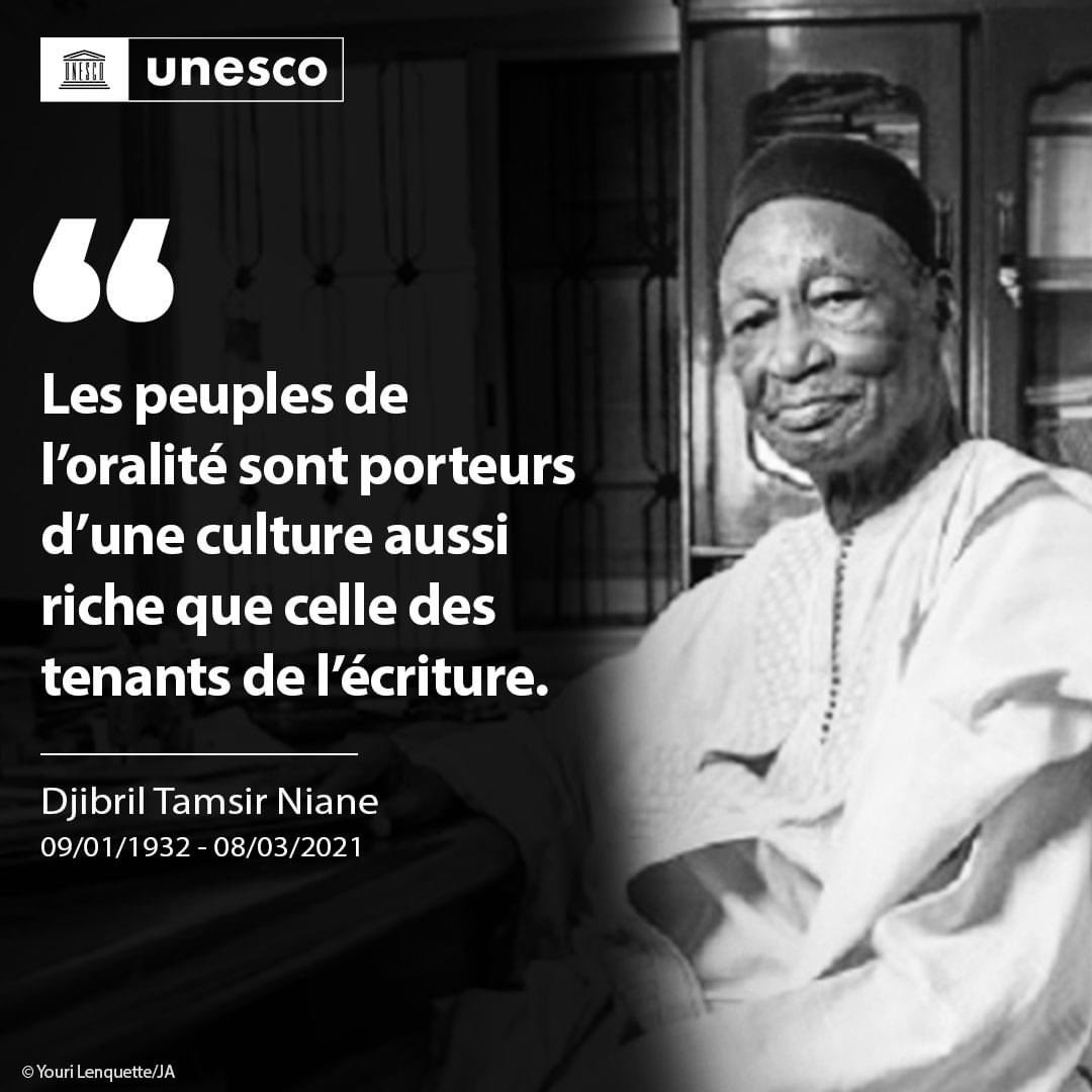 Hommage à Djibril Tamsir Niane, éminent historien qui contribua à restaurer l’historicité des sociétés africaines.

Il fut l’un des piliers de l’Histoire générale de l'Afrique & un grand artisan de la nomination de #Conakry, #CapitaleMondialeDuLivre.