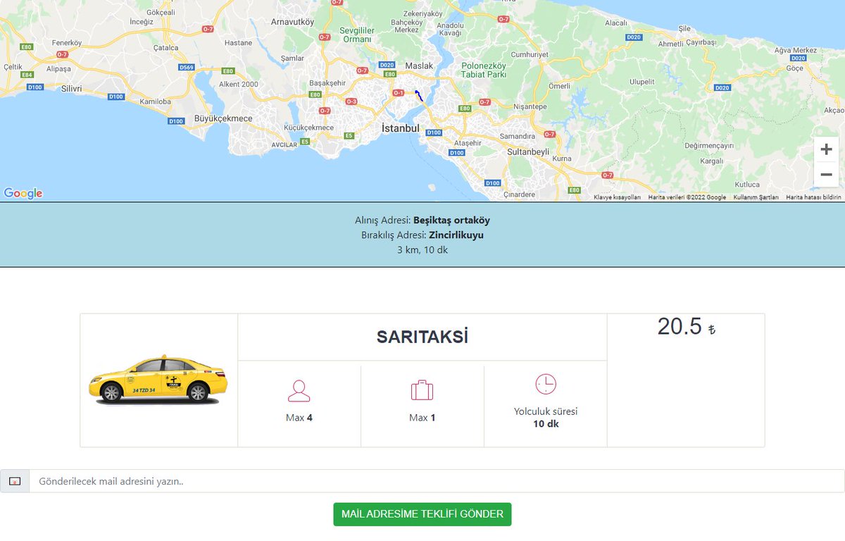 haritasite's tweet photo. Taksi ile yapılan seyahatlerde fazla ücret istenmesi ya da sürücünün yolu bilerek uzatması ihtimaline karşı çözüm olması amacıyla geliştirdiğimiz web yazılım yayında... 2022 yılı taksi fiyatları baz alınarak total ücret hesaplanıyor ve optimum rota-yol haritada gösteriliyor. https://t.co/5bFBCePoby
