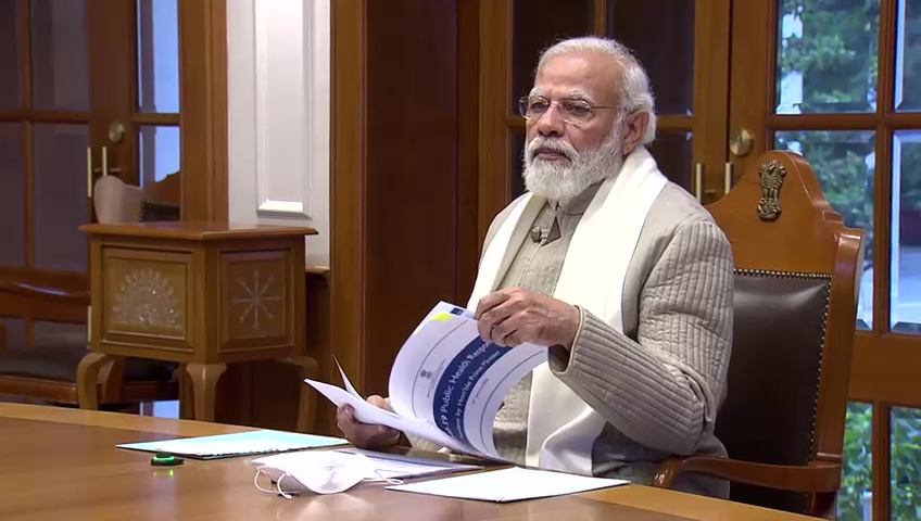 ndtv's tweet photo. #Delhi | Prime Minister Narendra Modi chairs a meeting to review the #COVID19 situation in the country, through video conference. 

(ANI) https://t.co/WGrj2DSt6v