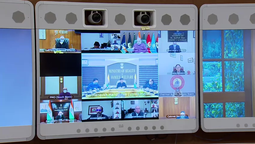 ndtv's tweet photo. #Delhi | Prime Minister Narendra Modi chairs a meeting to review the #COVID19 situation in the country, through video conference. 

(ANI) https://t.co/WGrj2DSt6v