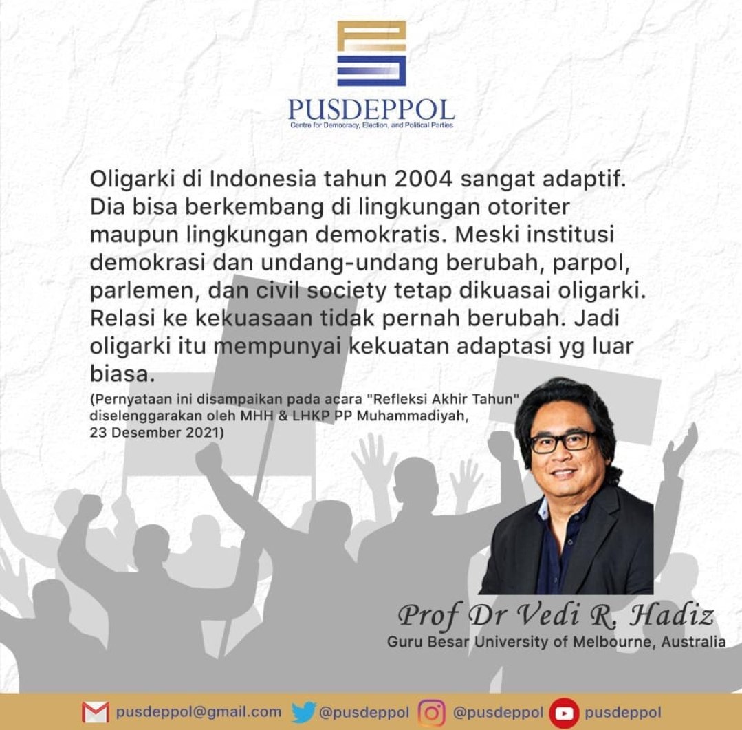 pusdeppol's tweet photo. Memulai awal tahun dg penuh semangat dan optimisme... Setelah pijet refleksi akhir tahun, kita awali langkah tahun 2022 ini dg menghilangkan syaraf kejepit oligarki. 

#vedirhadiz #happynewyear #happynewyear2022 #oligarkiindonesia #oligarki #refleksiakhirtahun2021 #pusdeppol https://t.co/KM0ZYlP1Qr